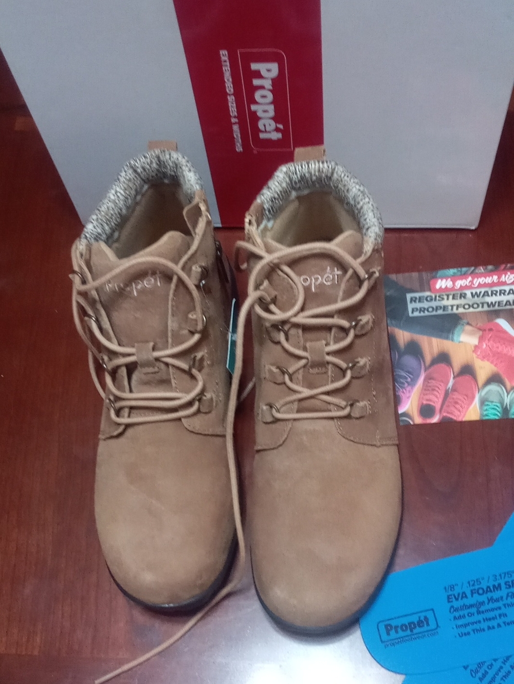 Propet Light Brown Lace-Up Ankle Boots  Knit Collar 10N 10 Narrow AA NWT $124.99